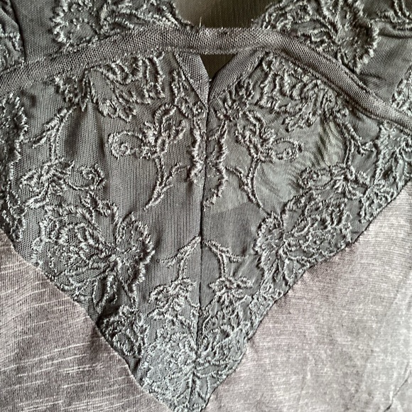 Free People NWT Rendezvous Stretch Black Embroidered Lace Vneck Long Sleeve Top - Picture 8 of 13